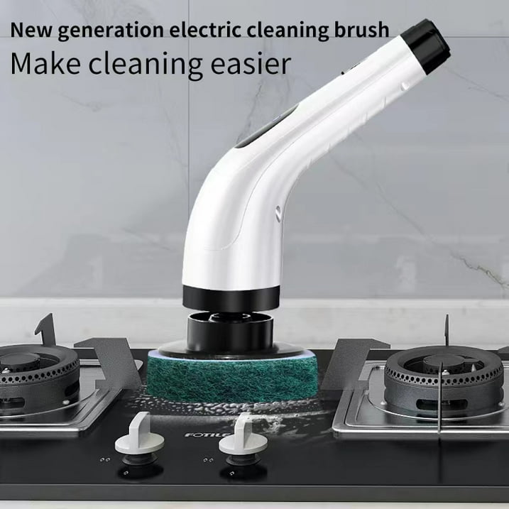 Electric Spin Scrubber - Cordless Cleaning Brush with 7 Heads & Long Handle Power Shower Scrubber for Bathroom Kitchen Tile Floor, White
