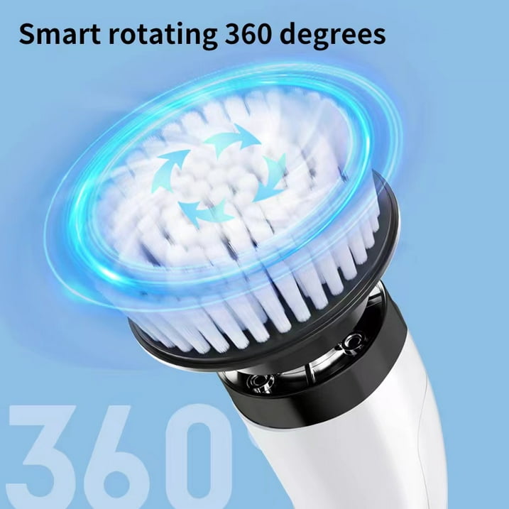 Electric Spin Scrubber - Cordless Cleaning Brush with 7 Heads & Long Handle Power Shower Scrubber for Bathroom Kitchen Tile Floor, White
