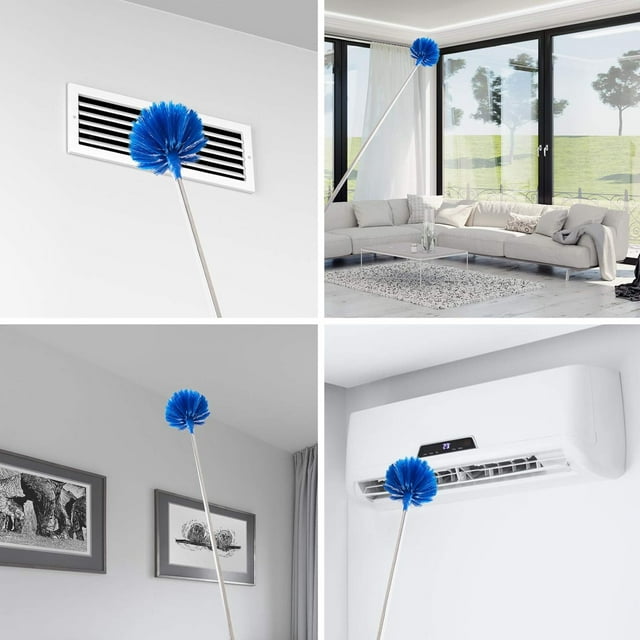 Ceiling Fan Duster with Extension Pole, Cobweb & Corner Brush Cleaning Kit ,15-100 Inch Long Handle Aluminum Telescoping Pole, Washable(Blue)