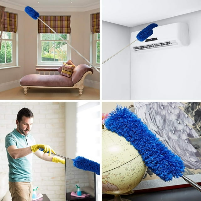 Ceiling Fan Duster with Extension Pole, Cobweb & Corner Brush Cleaning Kit ,15-100 Inch Long Handle Aluminum Telescoping Pole, Washable(Blue)