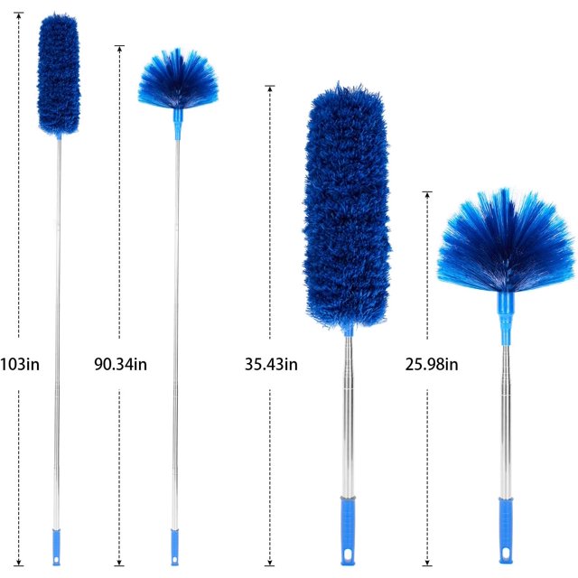 Ceiling Fan Duster with Extension Pole, Cobweb & Corner Brush Cleaning Kit ,15-100 Inch Long Handle Aluminum Telescoping Pole, Washable(Blue)