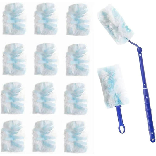 Disposable Duster Wish a Long Handle Plus a Short Handle, 30 Count Duster Refills,Blue and White