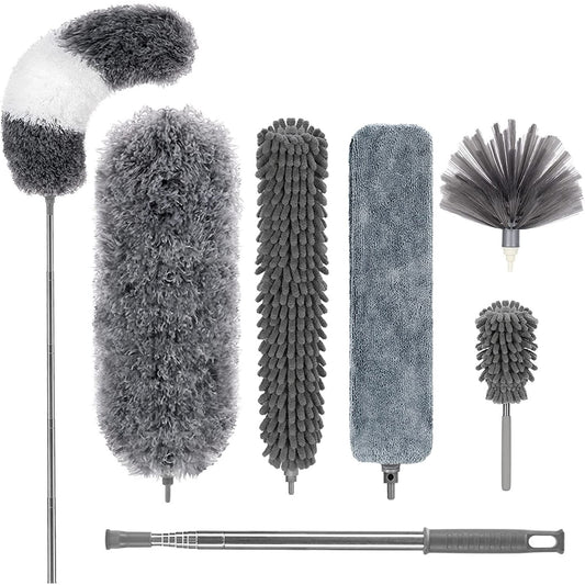 Microfiber Duster, 7PCS with Detachable Extension Pole(Stainless Steel) 30-100" Duster Cleaning Kit