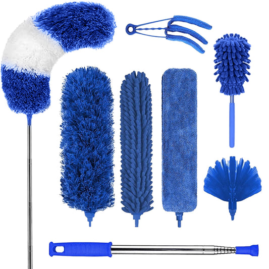 Microfibre Duster for high Ceilings, Duster for Cleaning Fan Cobweb, 100" Telescopic Extension Pole kit, Reusable Duster, Washable Lightweight Duster for Ceiling Fan webs, Blinds